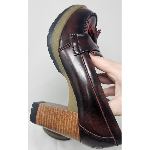 Rare Dr. Martens Romy Tassel Loafer Platform Heels Oxblood Rub Off Leather Sz 7 - Picture 3 of 11